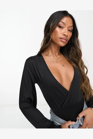 Threadbare Super stretch wrap front long sleeve bodysuit in