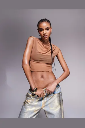 ASOS Mesh overlay top with bralet detail in caramel