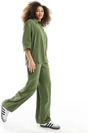 JDY High waisted wide leg pants set in khaki stripe