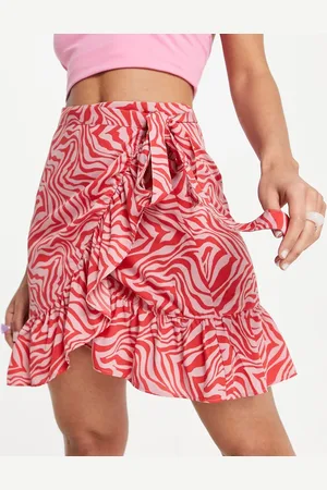 ONLY Cody wrap skirt in pink zebra print