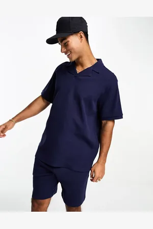 Threadbare Waffle camp collar polo in dark - part of a set
