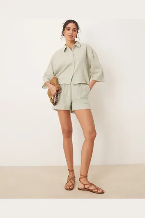 JDY Cheesecloth shorts in sage - part of a set