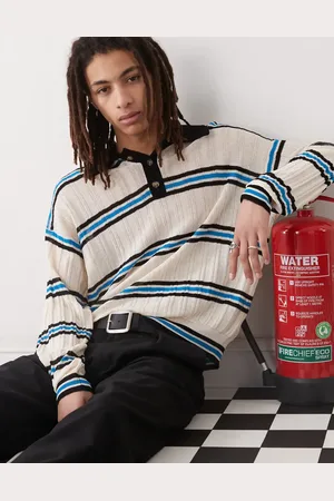 COLLUSION Knit lightweight long sleeve polo sweater in cream