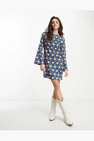MANGO Long sleeve geometric printed mini dress in