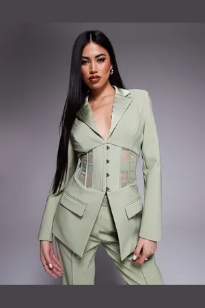 Lavish Alice Sheer satin mix corset blazer in sage - part of a set
