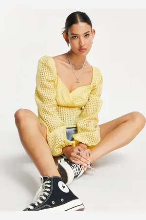 ONLY Puff sleeve cropped blouse in check