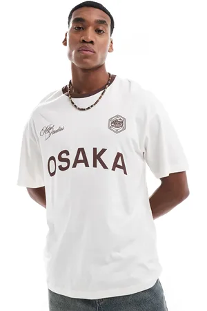 ADPT. Oversized T-shirt with brown soccer-inspired print in cream
