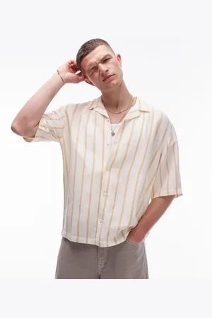 Topman Short sleeve linen blend striped shirt in stone