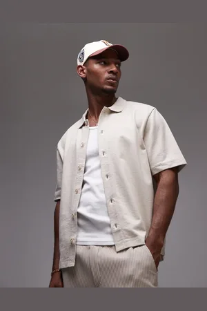 Topman Boxy fit button through jersey shirt in stone