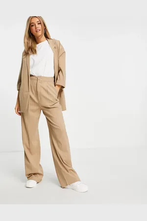 Stradivarius Wide leg relaxed dad pants in beige pinstripe - part of a set