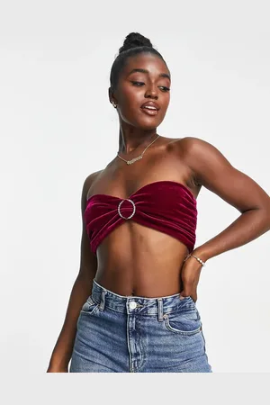Gilli Velvet bandeau crop top in burgundy