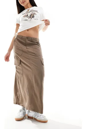 ONLY Linen mix midi cargo skirt in washed