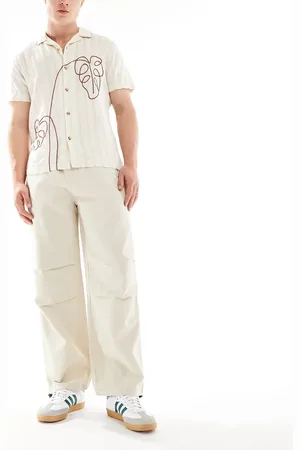 Only & Sons Linen mix baggy pants with toggles in stone