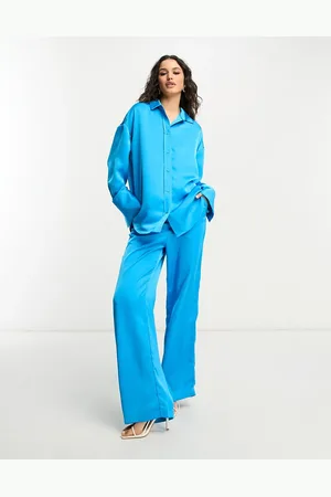 4th & Reckless Satin wide leg pants in electric - part of a set