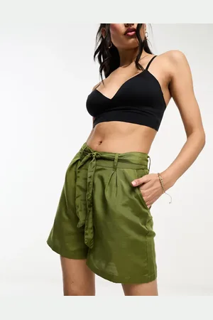 Threadbare Linen look tie waist shorts in khaki