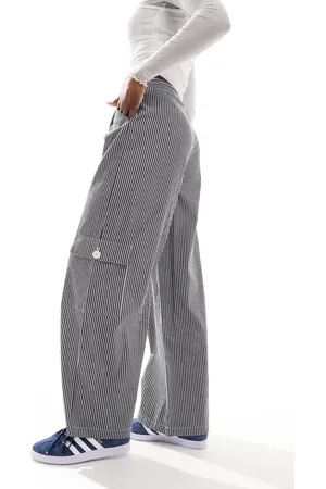 Reclaimed Wide leg cargo pants in dark gray pinstripe