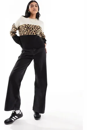 ONLY Animal print color block sweater in black & white
