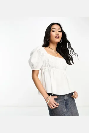 COLLUSION Square neck puff sleeve crop blouse in