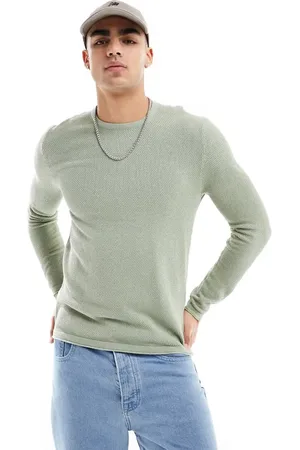 Only & Sons Crew neck textured knit sweater in sage