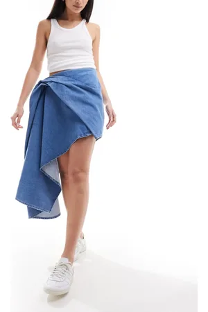 & OTHER STORIES Denim mini skirt with draped train in mid wash