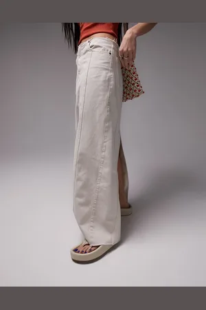 Topshop Raw waistband denim maxi skirt in off