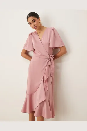 Y.A.S Satin wrap midi dress in lilas