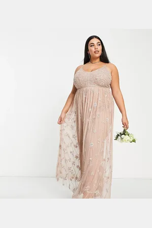 Beauut Plus Bridesmaid delicate embellished maxi dress with tulle skirt in taupe