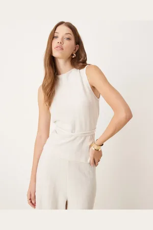 JDY High neck sleeveless belted top in cream - part of a set