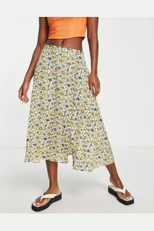 JDY Midi skirt in yellow floral print