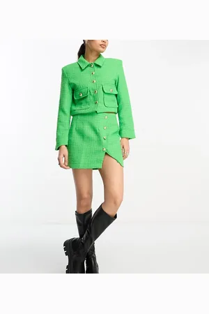 ONLY Tweed button detail skirt with side split in green - part of a set