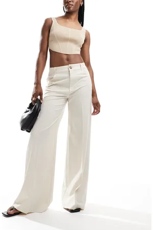 Pull&Bear Wide leg tailored pants in off