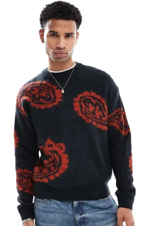 Only & Sons Brushed knitted sweater with paisley print in