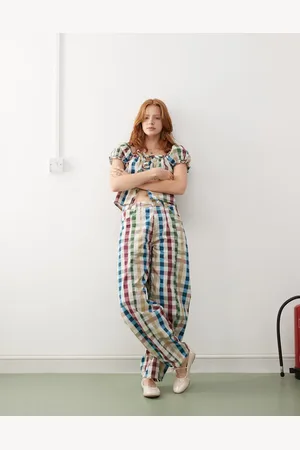 Reclaimed Barrel leg pants in gingham