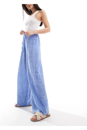 Stradivarius Linen mix super wide leg pants in chambray
