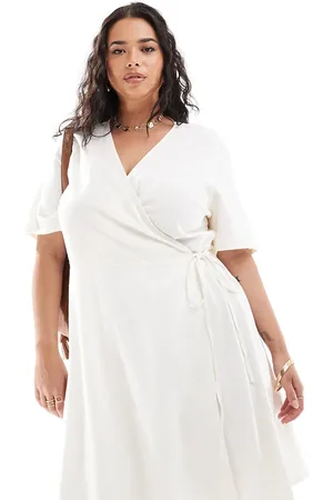 ONLY Wrap linen look mini dress in cream