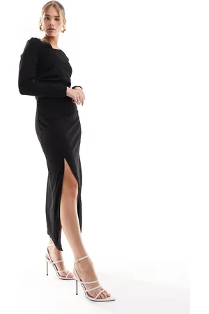JDY Asymmetric neck midi dress with side slit in