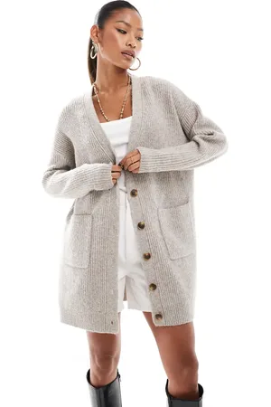 Aria Cove Knitted oversized cardigan mini sweater dress in stone