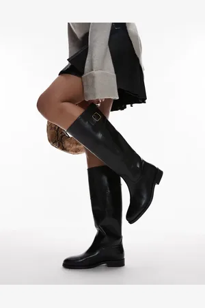 MANGO Leather knee length boots with buckle in
