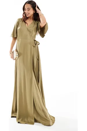 Maids to Measure Bridesmaid flutter sleeve maxi dress in olive