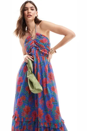 ANAYA Halter neck ruffle midaxi dress in tropical floral