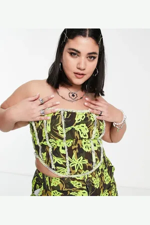 COLLUSION Plus frayed edge corset top in floral camo - part of a set
