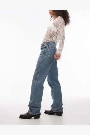 MANGO Studded side and pocket detail jeans in light