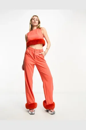 Extro & Vert Wide leg pants with faux feather trim in - part of a set