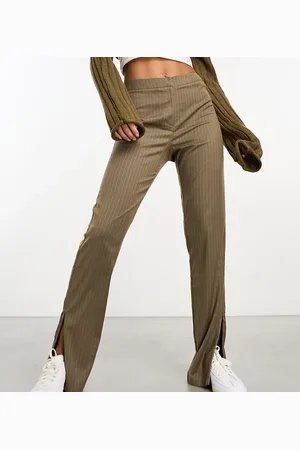 Reclaimed Flare pants with zip side slits in brown pinstripe