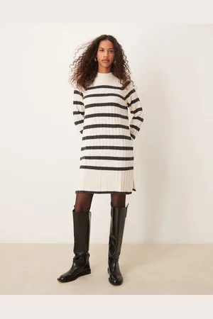 JDY High neck knit dress in and white stripes