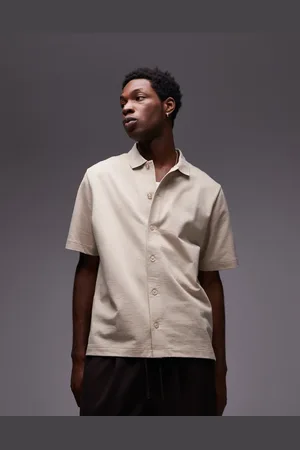 Topman Oversized fit button up jersey shirt in ecru