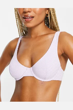 Monki Underwire bikini top in lilac gingham