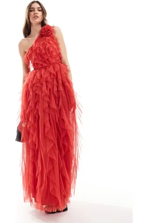 ANAYA Waterfall ruffle premium tulle maxi dress in