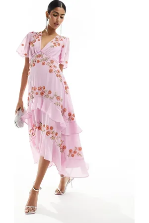 Maya Deluxe Plunge midi dress with floral embellished detail in