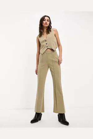 JDY Front slit flare pants in beige
